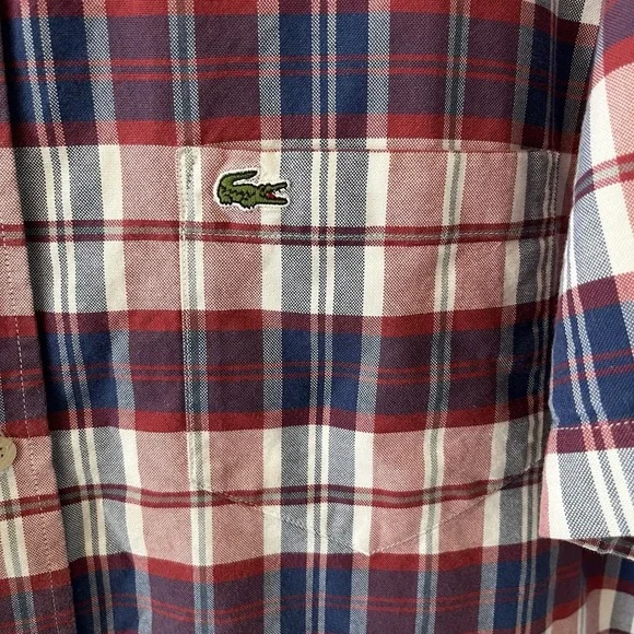 Lacoste Men's Shirt Size 45 (XL/2XL) Cotton Plaid Short Sleeve Collared Preppy - Picture 4 of 13